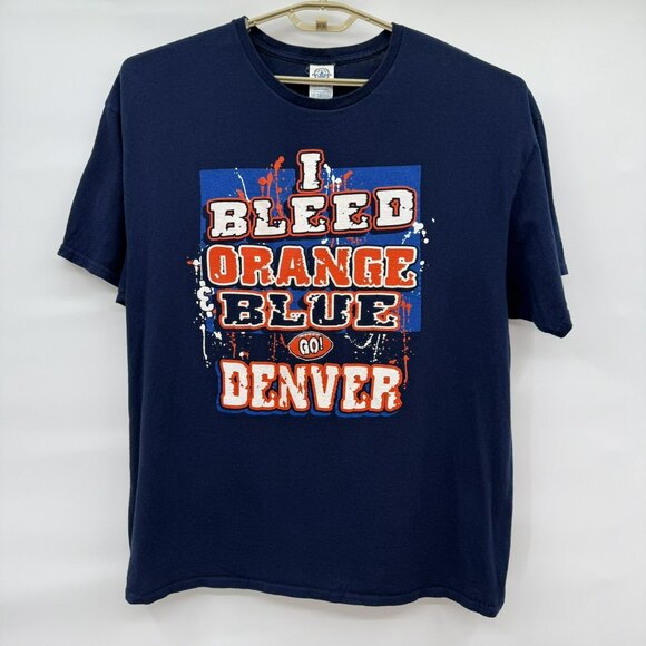 Denver Broncos NFL Football Game T-Shirt Fan Bleed Orange & Blue 2XL - Picture 1 of 6